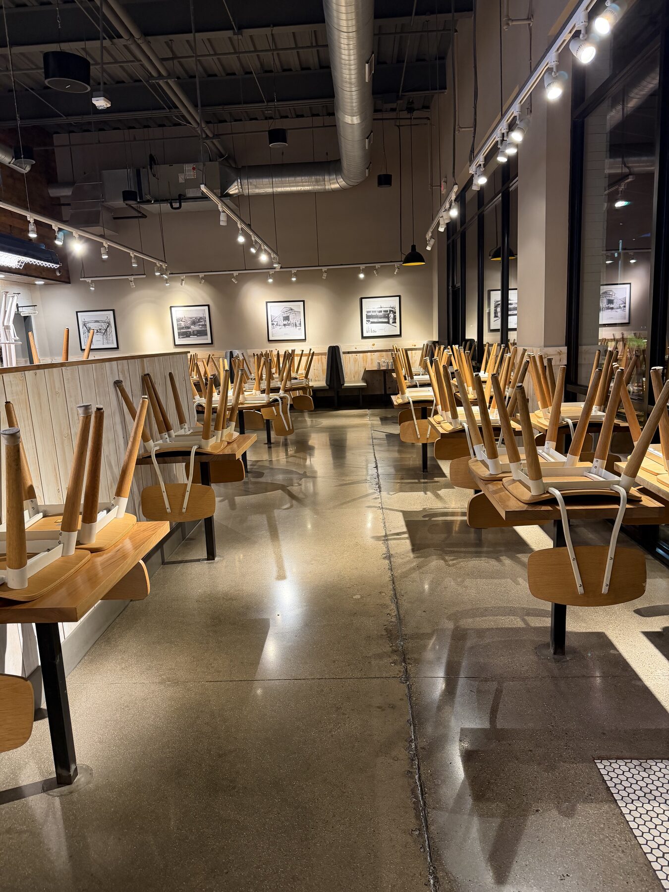 Restored fast-casual restaurant concrete floor after Legacy Industrial Coatings sealing