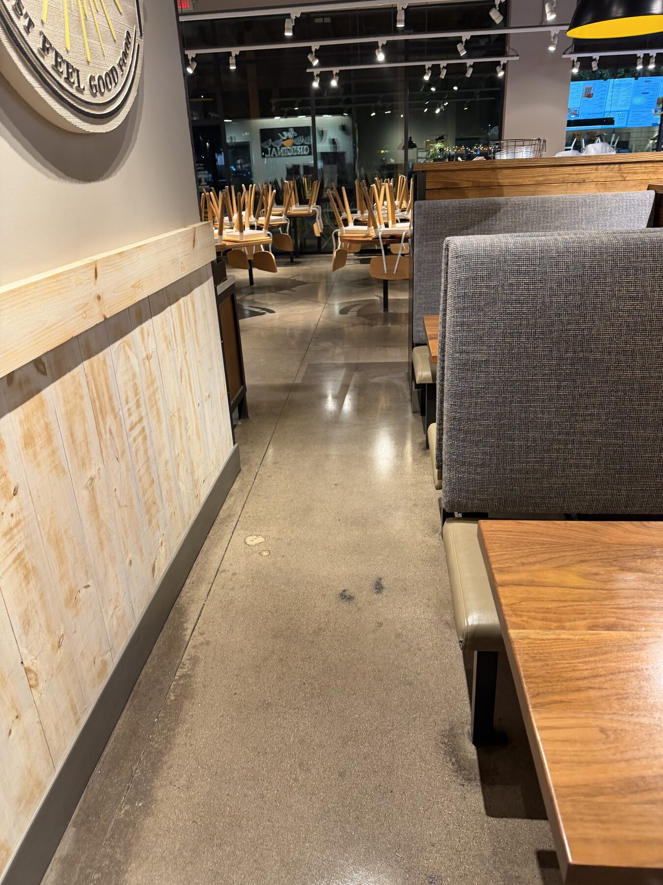 Concrete floor near service counter after deep clean and reseal