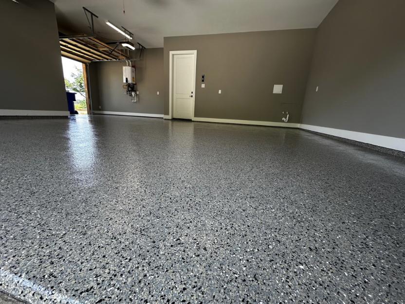 Clean garage with high-quality epoxy floor finish