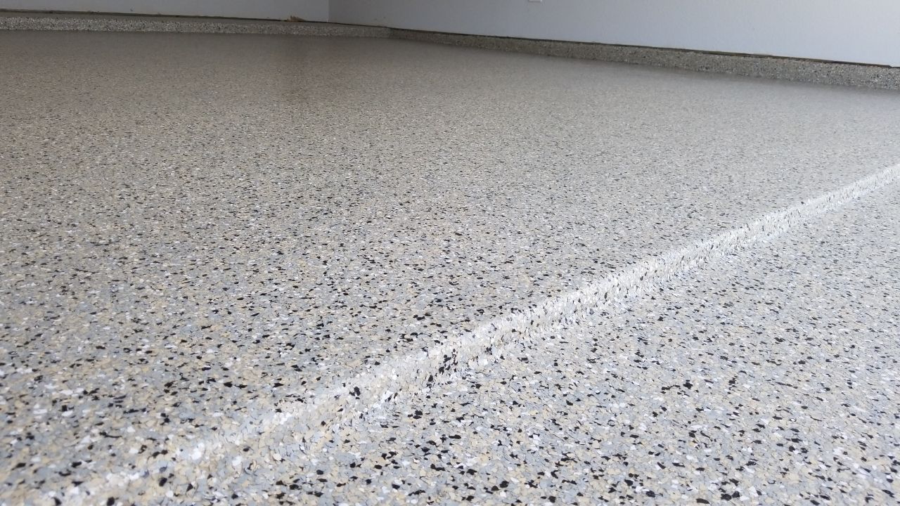 Close-up of polyurea flake floor texture